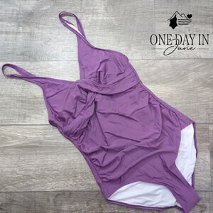Adisputent Twist Front One Piece Swimdress Swimsuit Size S